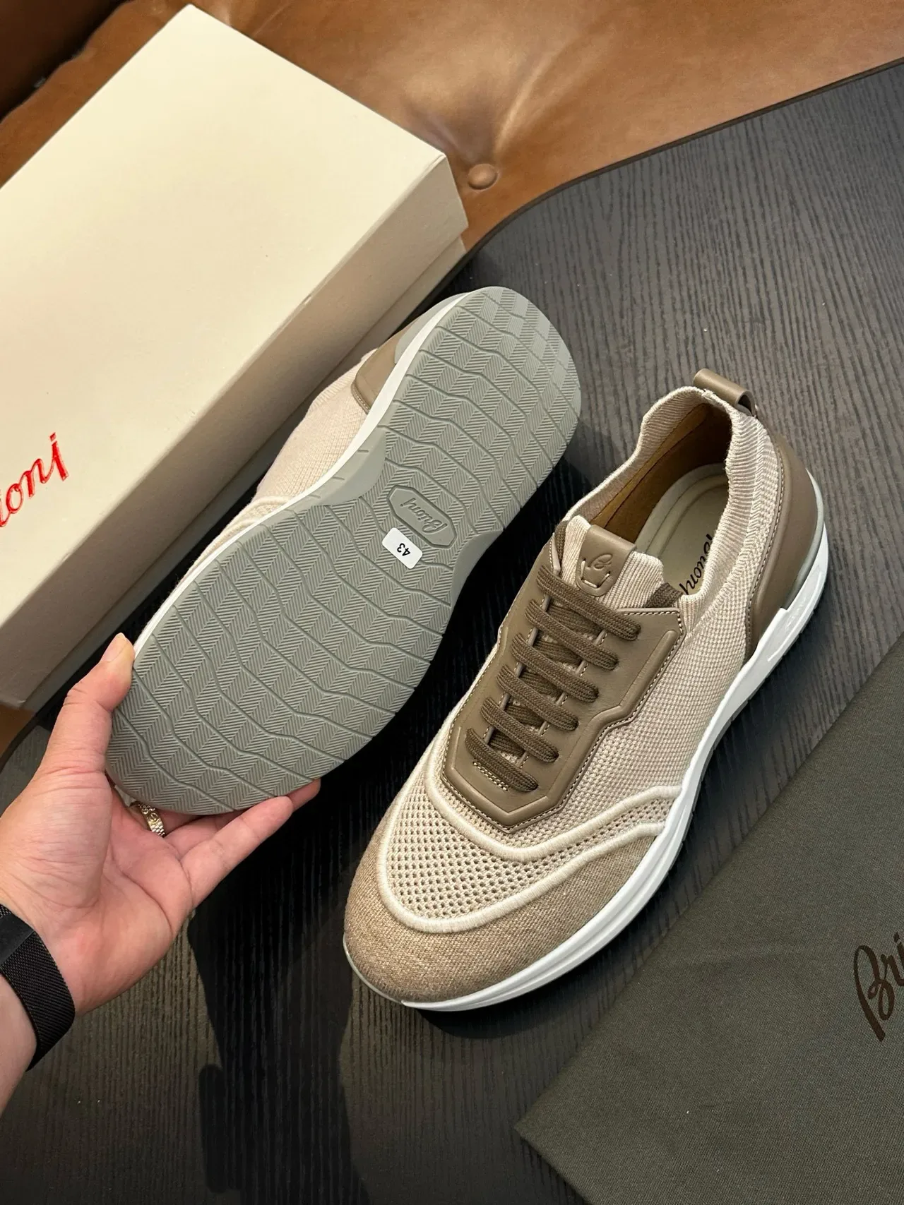 Beige Mesh and Taupe Overlay Lifestyle Sneakers 9