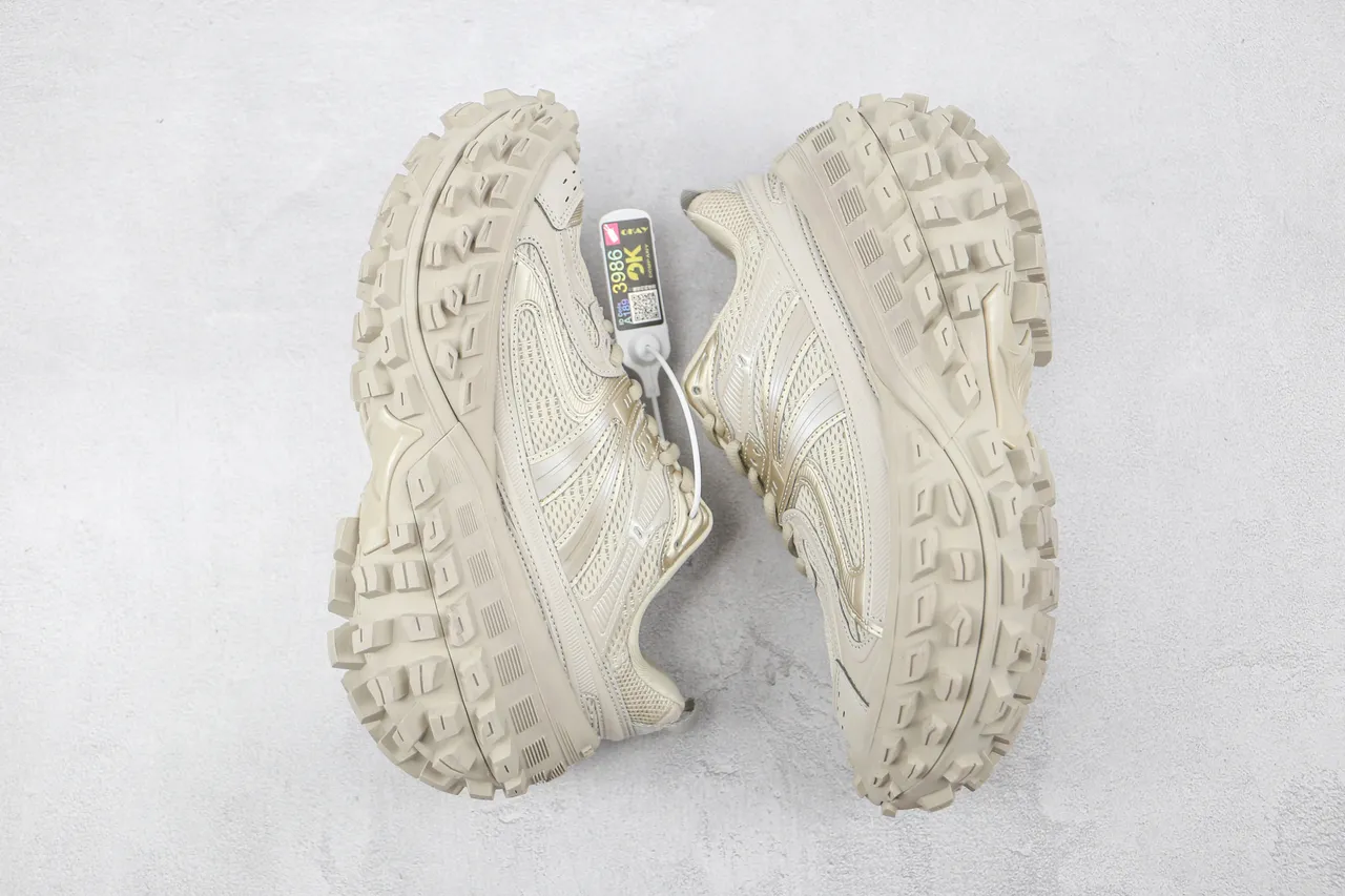 Beige Oversized Lug Sole Mesh And Synthetic Overlay Upper Chunky Sneakers 2