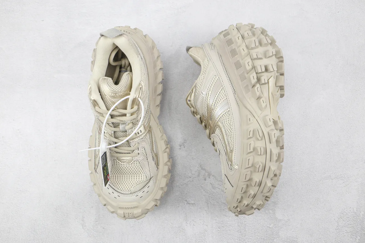 Beige Oversized Lug Sole Mesh And Synthetic Overlay Upper Chunky Sneakers 3
