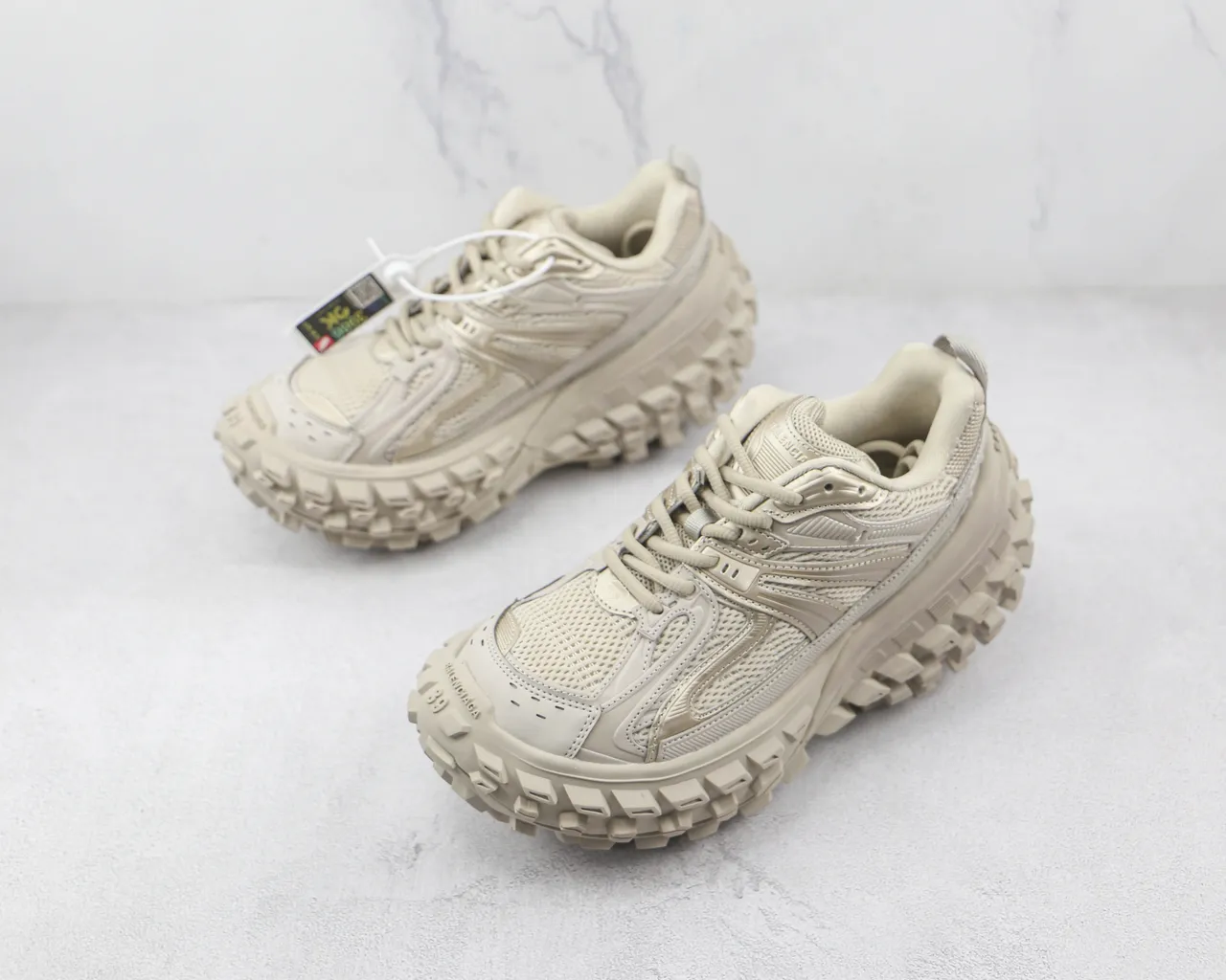 Beige Oversized Lug Sole Mesh And Synthetic Overlay Upper Chunky Sneakers 4