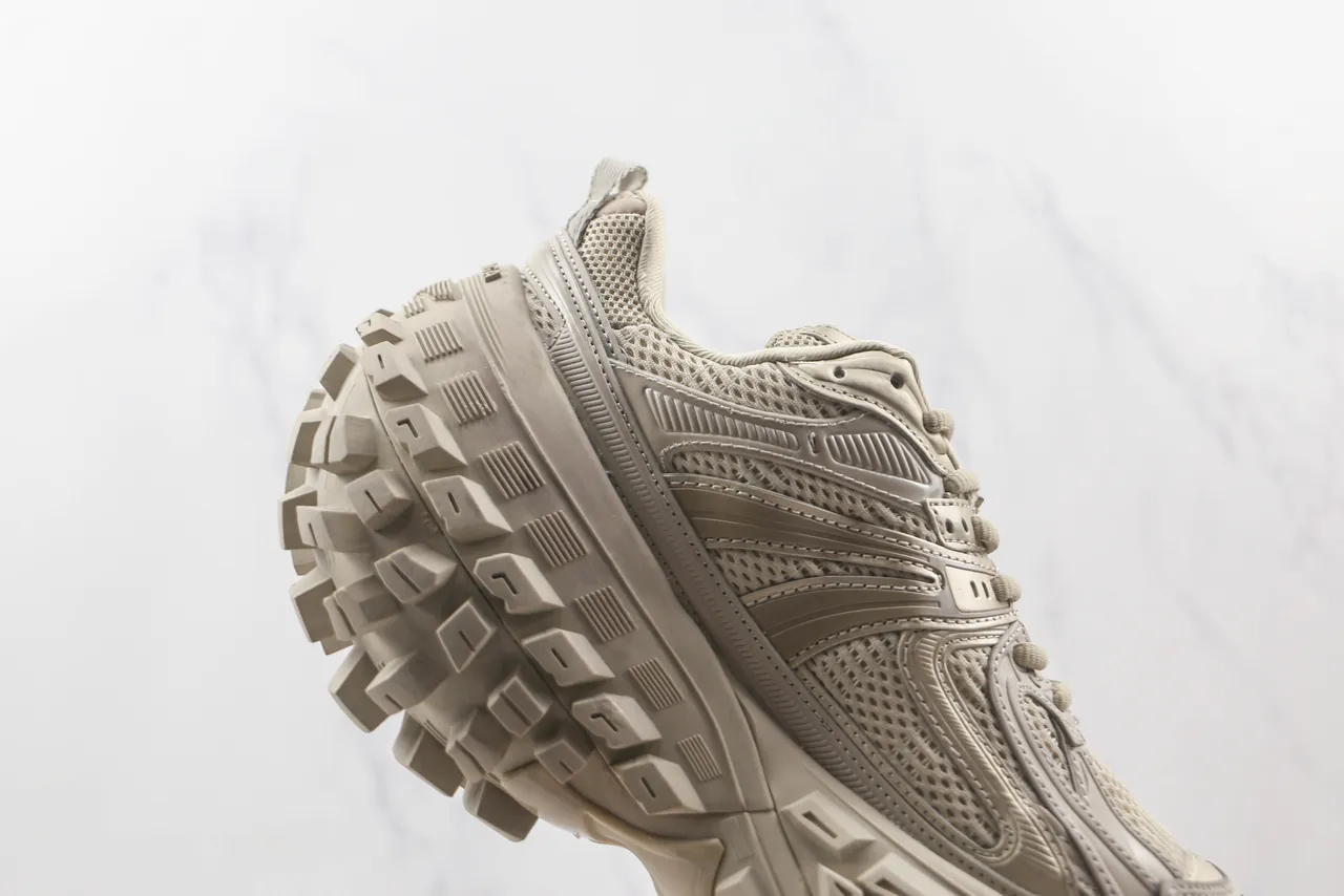 Beige Oversized Lug Sole Mesh And Synthetic Overlay Upper Chunky Sneakers 5
