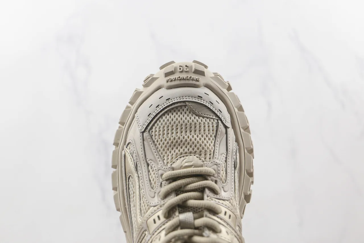 Beige Oversized Lug Sole Mesh And Synthetic Overlay Upper Chunky Sneakers 6