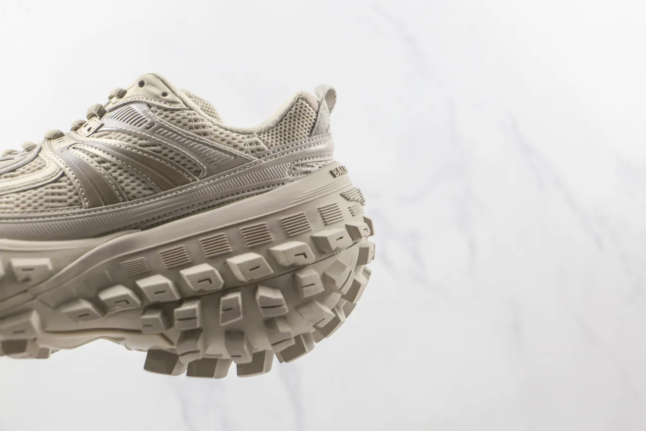 Beige Oversized Lug Sole Mesh And Synthetic Overlay Upper Chunky Sneakers 7