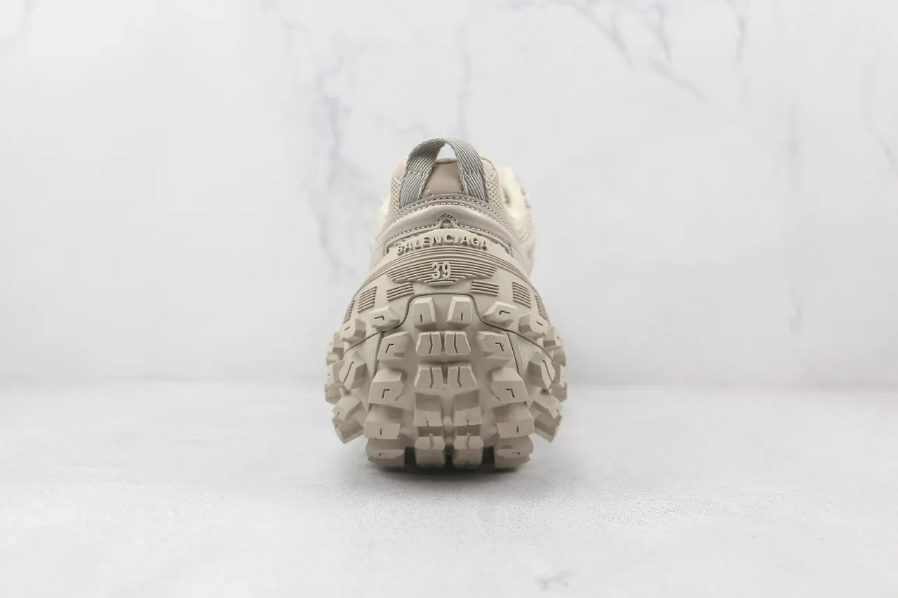 Beige Oversized Lug Sole Mesh And Synthetic Overlay Upper Chunky Sneakers 9
