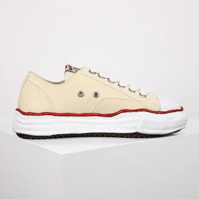 Beige Red Off-White Upper Rubber Toe Cap Canvas Shoes 7