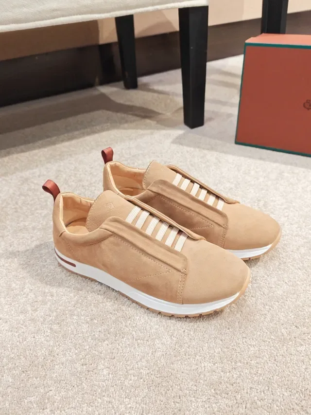 Beige Red Slip-On Suede Upper Sneakers 4