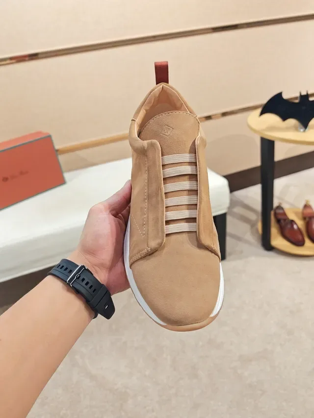Beige Red Slip-On Suede Upper Sneakers 5