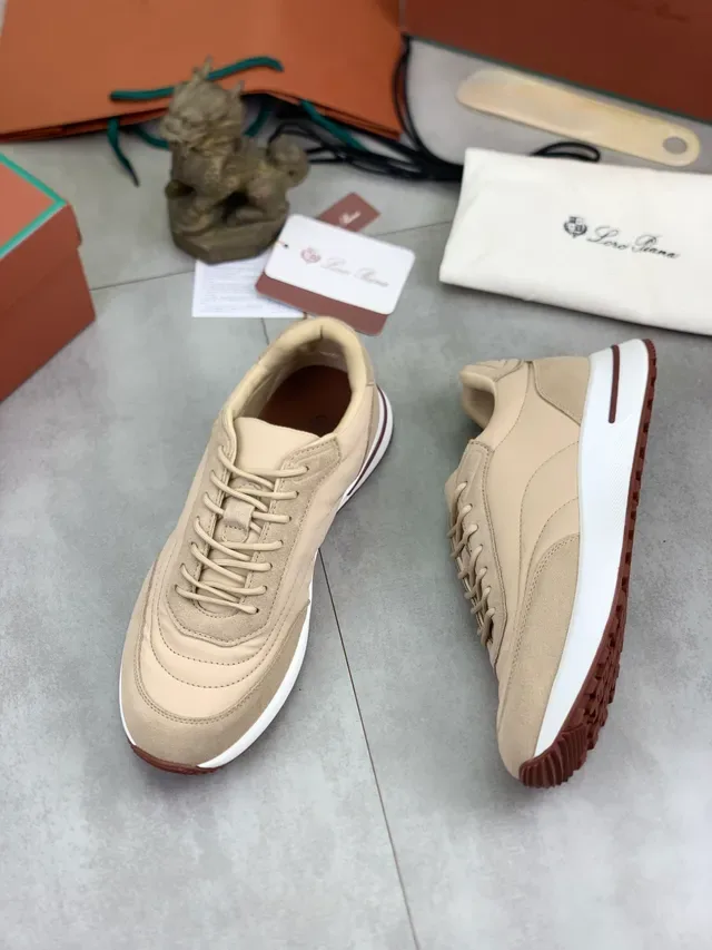 Beige Suede and Textile Low-Top Lifestyle Sneaker 5