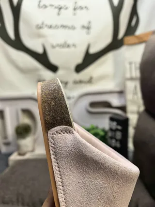 Beige Suede-Like Open-Back Cork-Sole Slippers 3