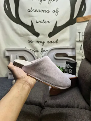 Beige Suede-Like Open-Back Cork-Sole Slippers 5