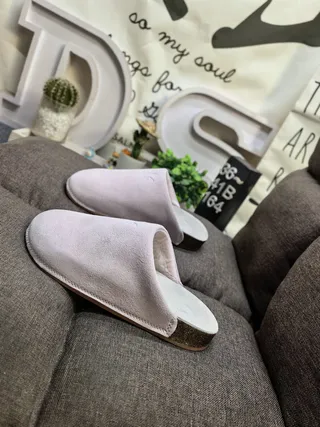 Beige Suede-Like Open-Back Cork-Sole Slippers 7