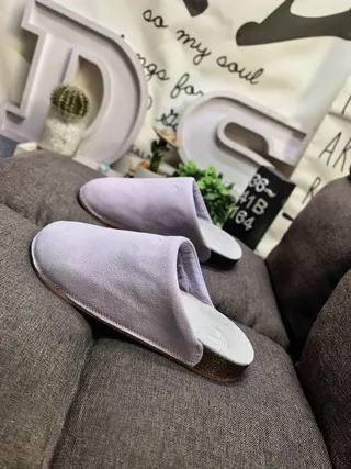 Beige Suede-Like Open-Back Cork-Sole Slippers 17