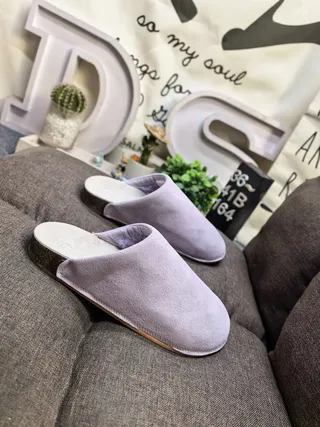 Beige Suede-Like Open-Back Cork-Sole Slippers 19