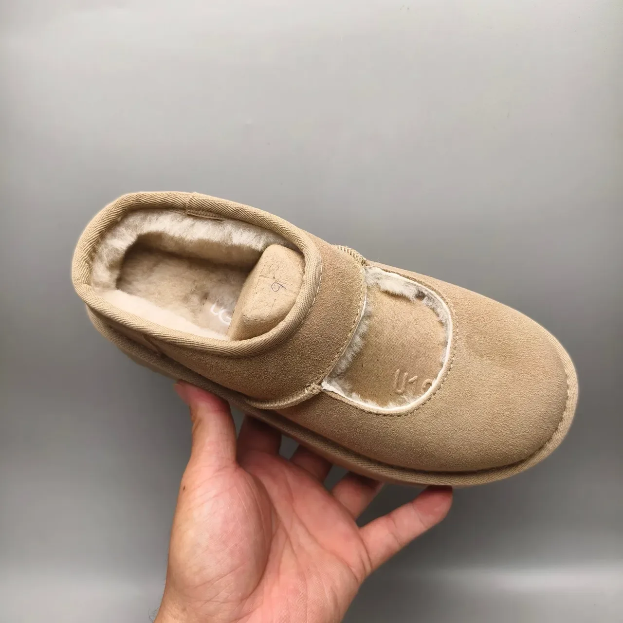 Beige Suede Upper Shearling-Lined Mary Jane Shoes 3