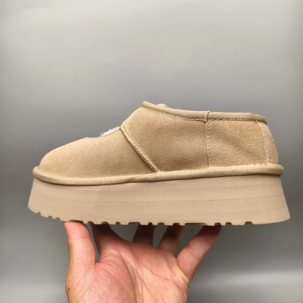 Beige Suede Upper Shearling-Lined Mary Jane Shoes 7