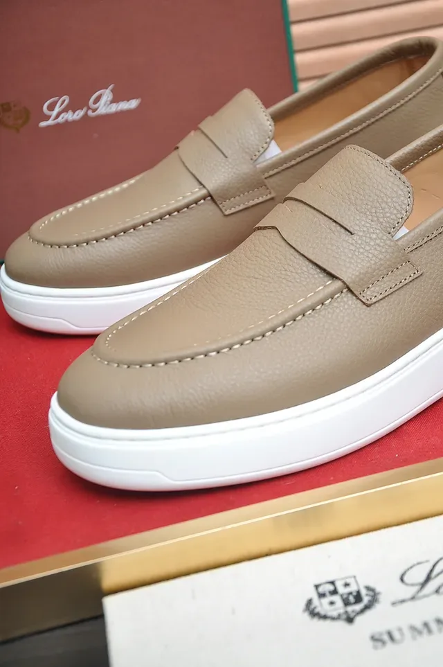 Beige White Penny Strap Textured Leather Upper Loafer 2