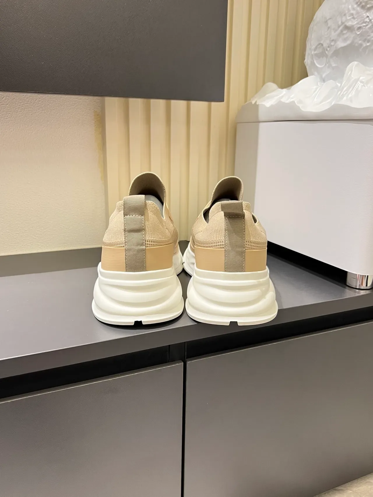 Beige White Slip-On Knit Sculpted Sole Lifestyle Sneakers 2