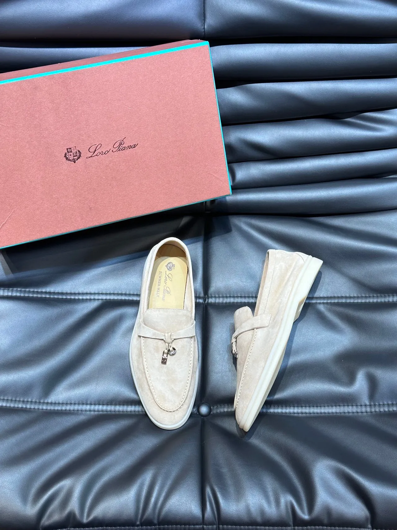 Beige White Suede Upper Slip-On Construction Loafer 3