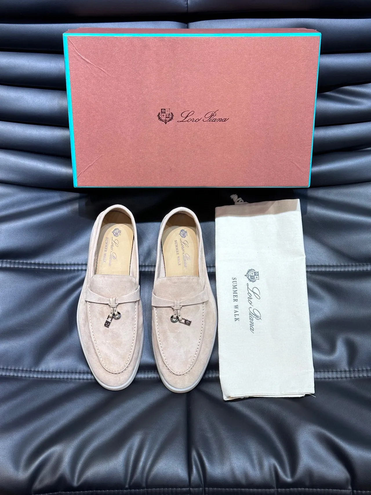 Beige White Suede Upper Slip-On Construction Loafer 4