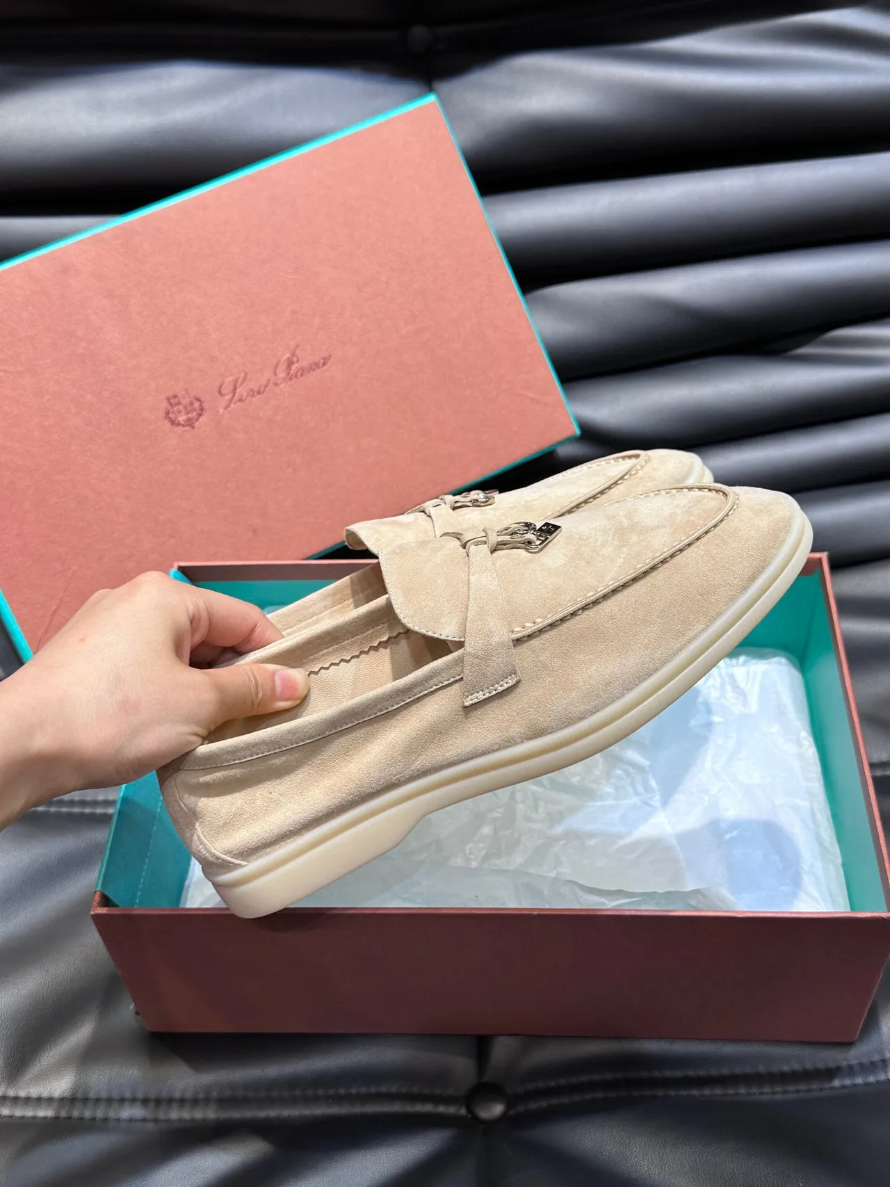 Beige White Suede Upper Slip-On Construction Loafer 6
