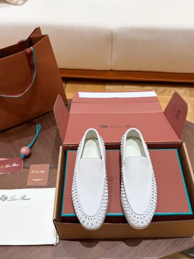 Beige Woven Leather Upper Moccasin-Stitched Vamp Loafer 5