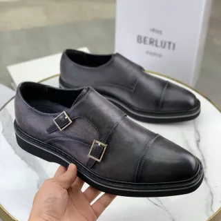 Berluti Double Monk Strap Black Silver Cap-Toe Monk Shoes