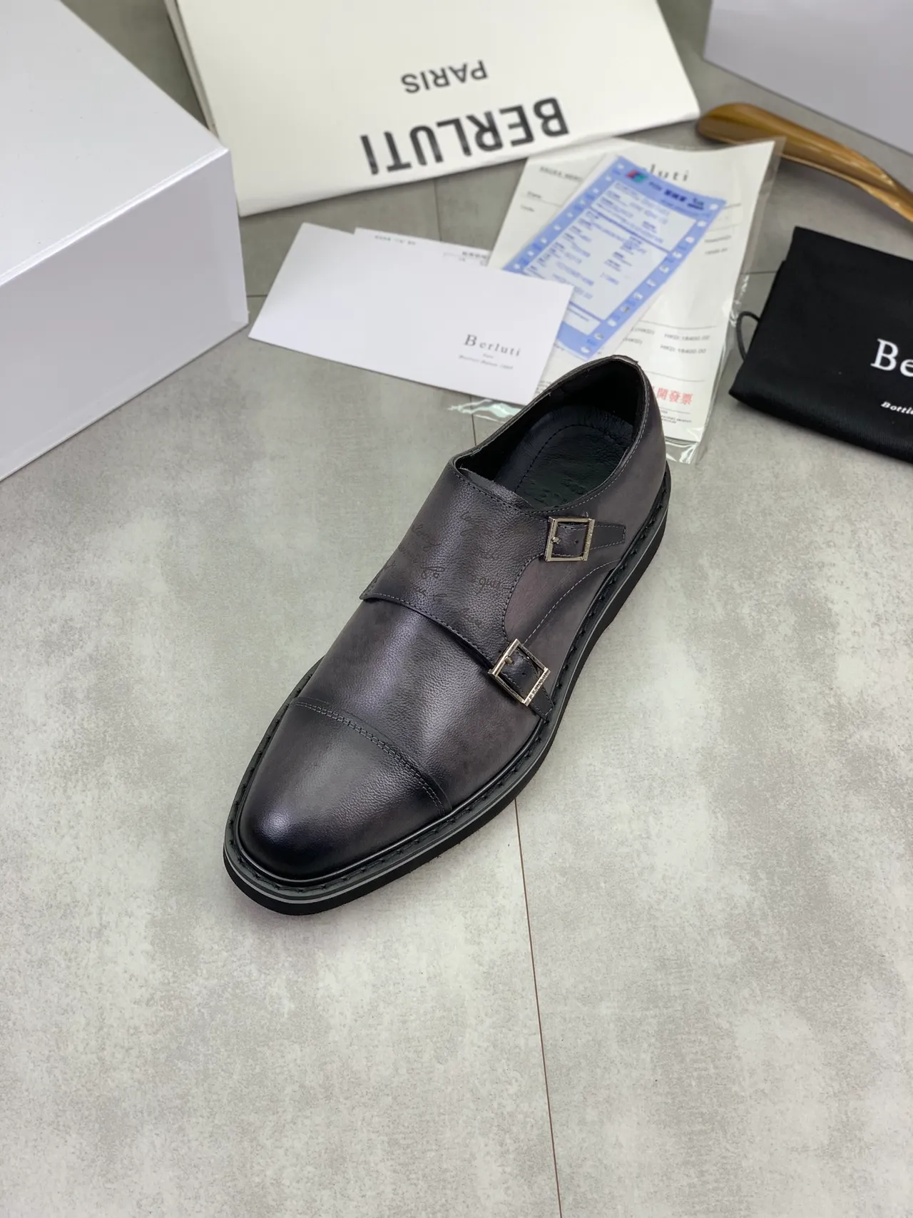 Berluti Double Monk Strap Black Silver Cap-Toe Monk Shoes 4