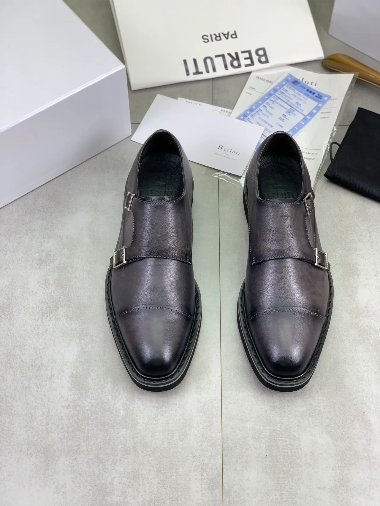 Berluti Double Monk Strap Black Silver Cap-Toe Monk Shoes 5