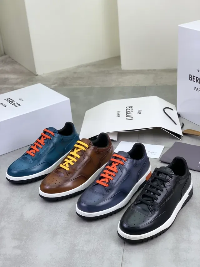 Berluti Navy Orange Leather Upper Perforated Toe Lifestyle Sneakers 2