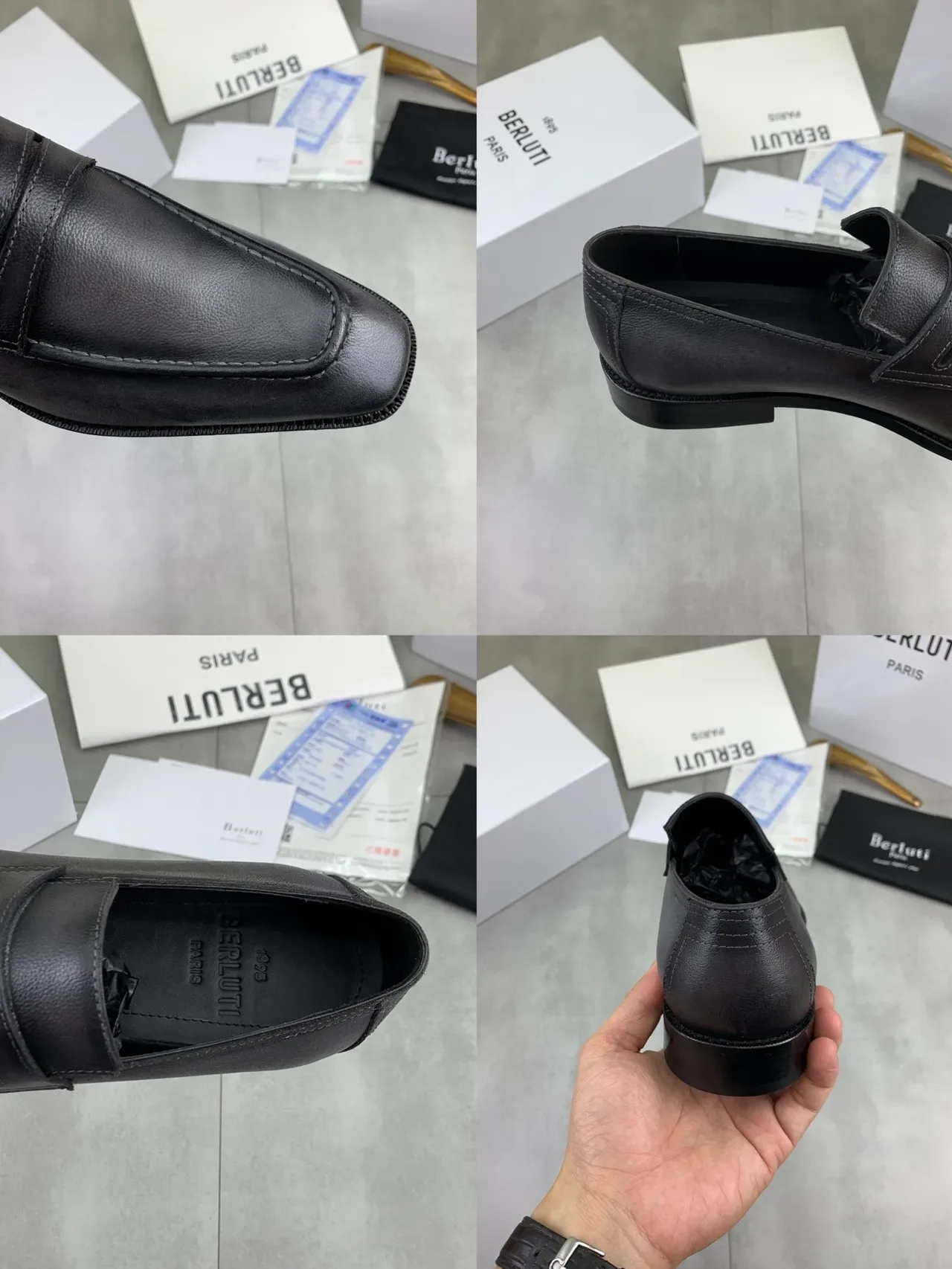 BERLUTI Penny Loafer Square Toe Black Leather Loafers 2