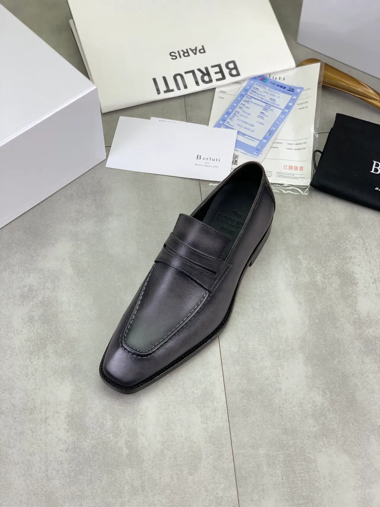 BERLUTI Penny Loafer Square Toe Black Leather Loafers 4