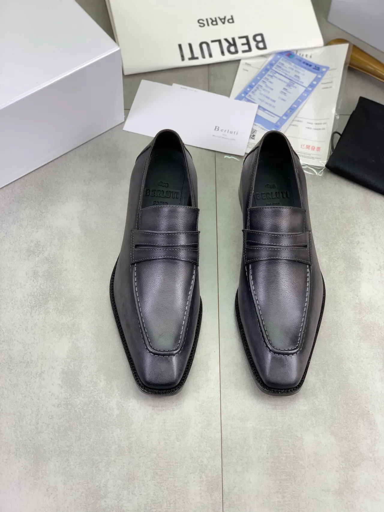 BERLUTI Penny Loafer Square Toe Black Leather Loafers 5
