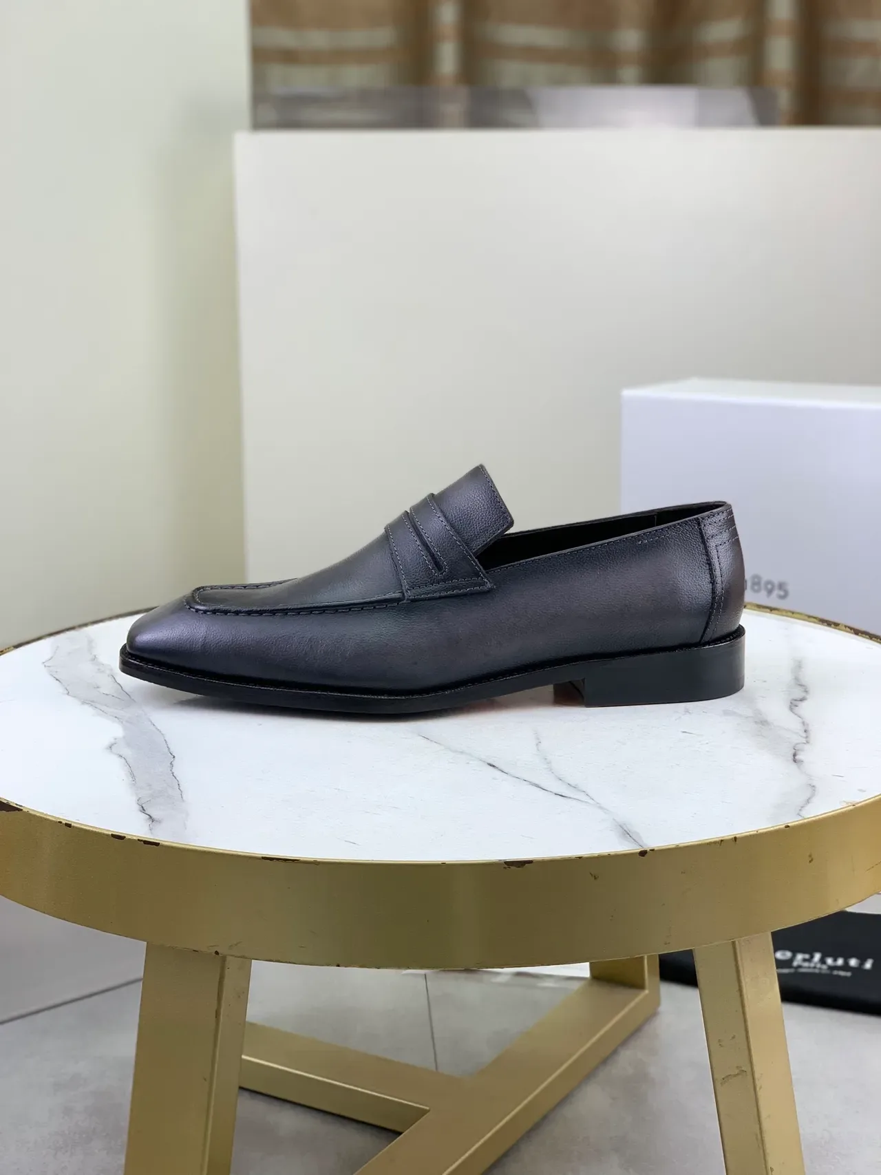 BERLUTI Penny Loafer Square Toe Black Leather Loafers 6