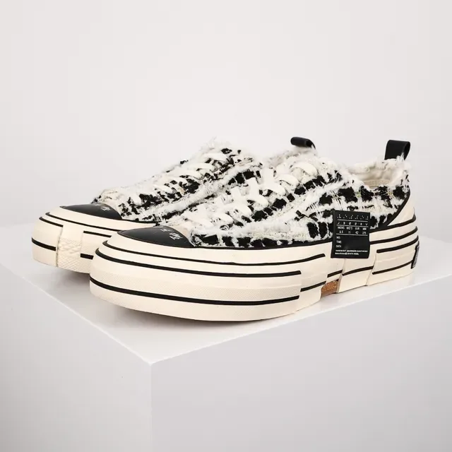 Black and Beige Tweed Slip-On Platform Sneakers 2