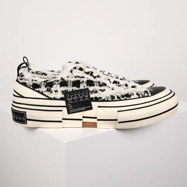 Black and Beige Tweed Slip-On Platform Sneakers 3