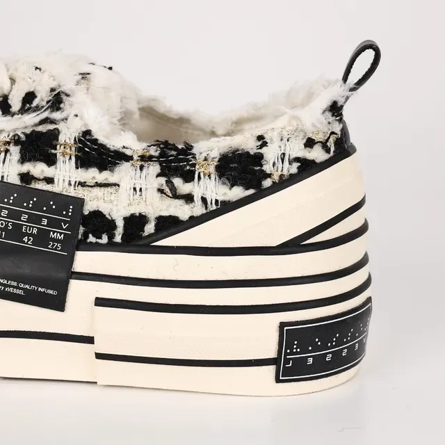 Black and Beige Tweed Slip-On Platform Sneakers 4