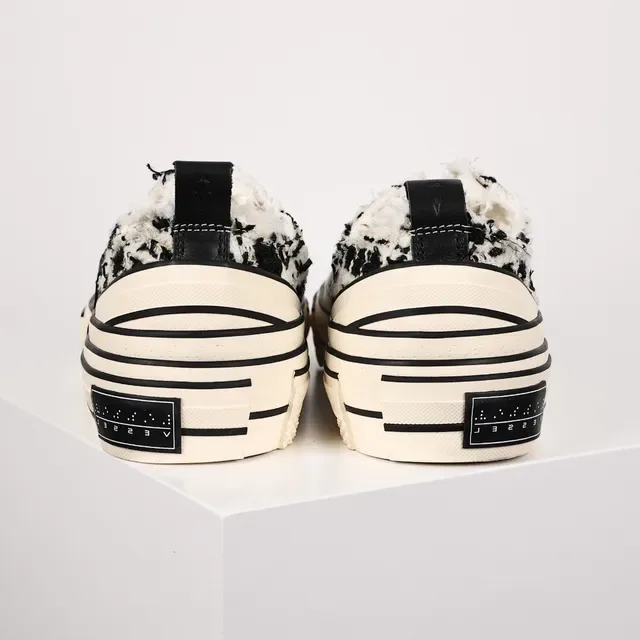 Black and Beige Tweed Slip-On Platform Sneakers 8