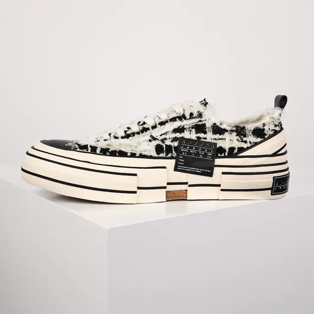 Black and Beige Tweed Slip-On Platform Sneakers 9