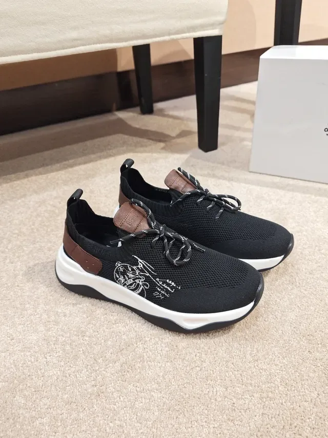 Black and Brown Script-Embroidered Knit Sneaker 4