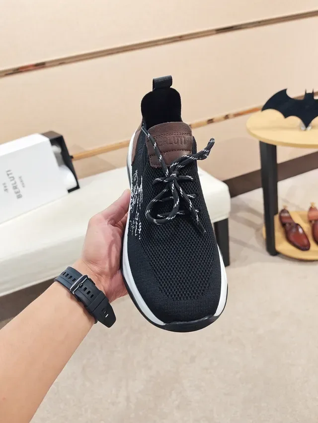 Black and Brown Script-Embroidered Knit Sneaker 5