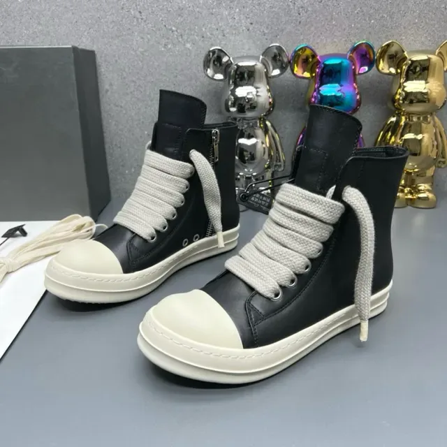 Black and Cream High-Top Zipper Lifestyle Sneakers 6
