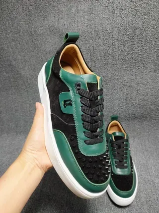 Black and Emerald Green Spiked Toe Lifestyle Sneakers 3