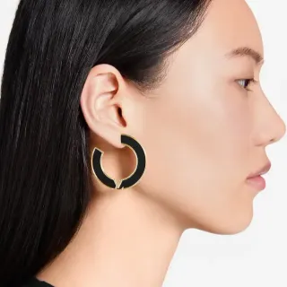Black and Gold-Tone C-Shaped Hoop Earring