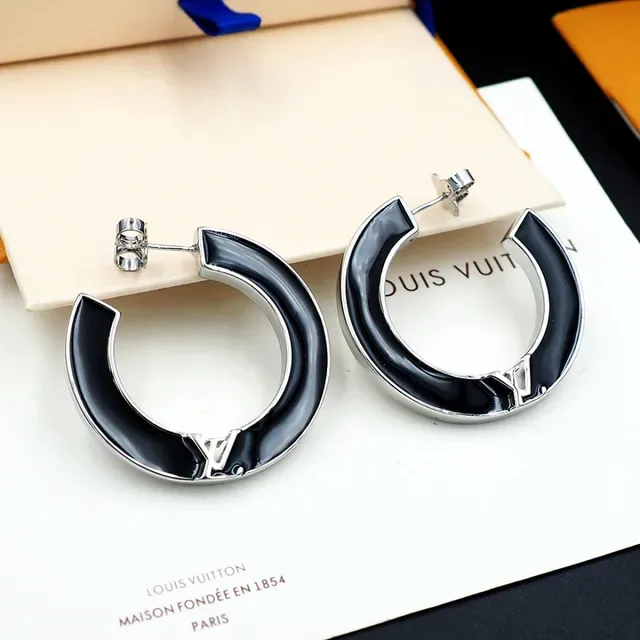 Black and Gold-Tone C-Shaped Hoop Earring 2