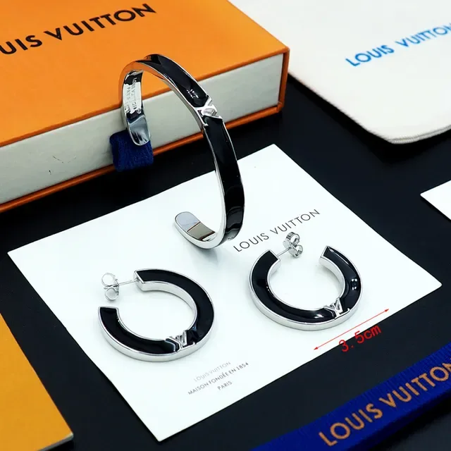 Black and Gold-Tone C-Shaped Hoop Earring 6
