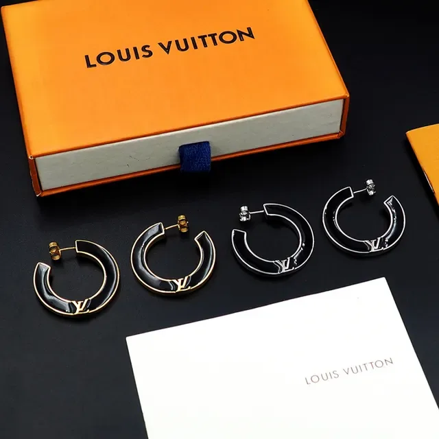 Black and Gold-Tone C-Shaped Hoop Earring 8