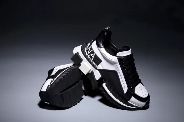Black and White Geometric Block Heel Chunky Sneakers 2