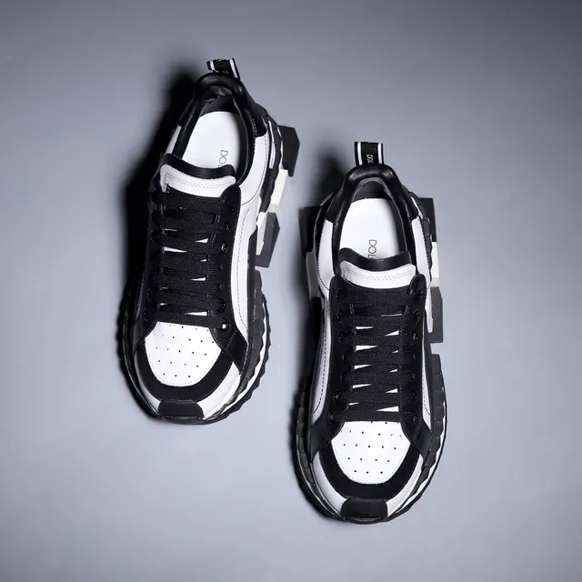 Black and White Geometric Block Heel Chunky Sneakers 4
