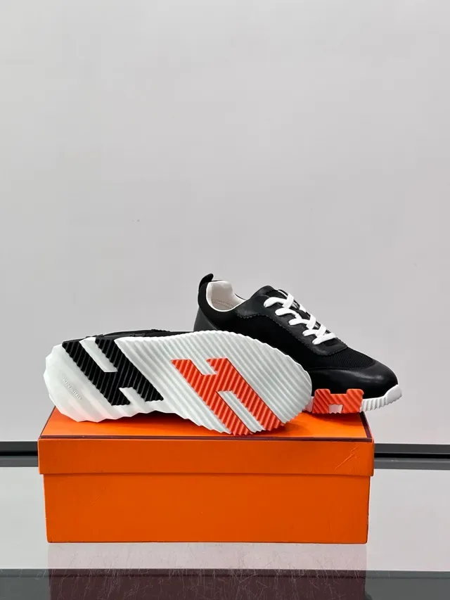 Black and White Mesh Leather Sneakers 2