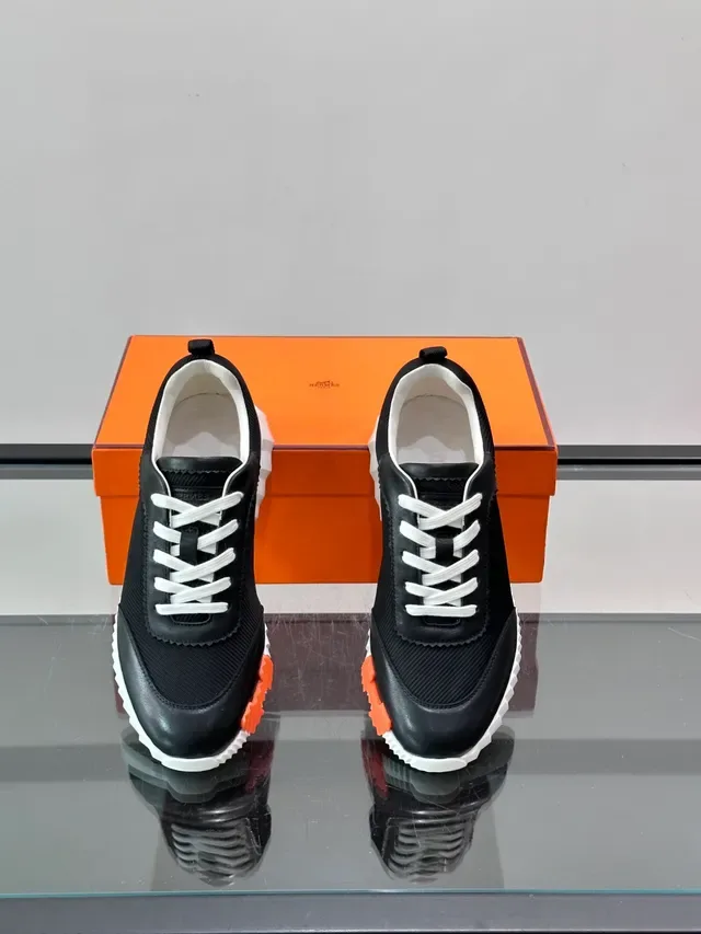 Black and White Mesh Leather Sneakers 4